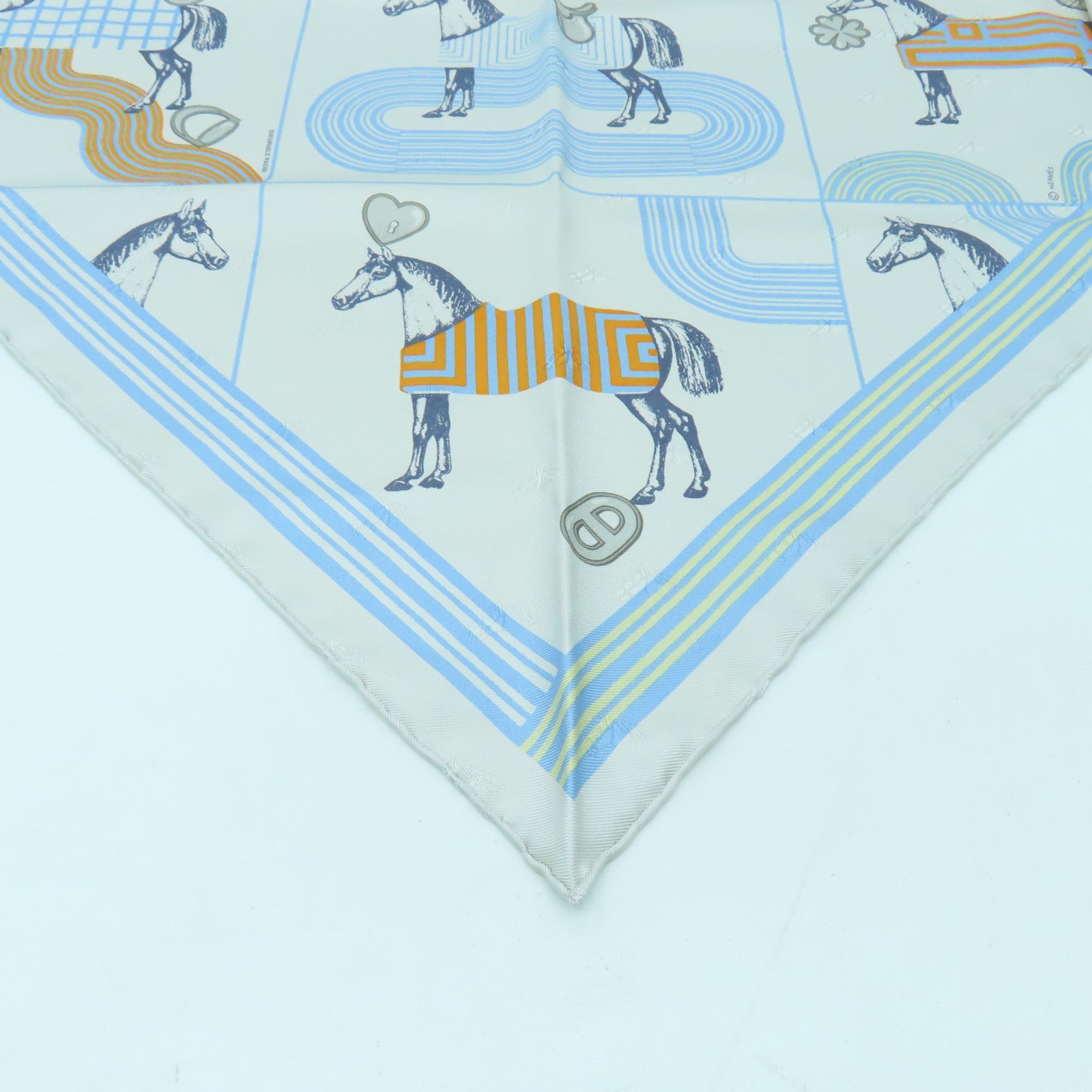 HERMES 【激減優惠】絲質Scarf絲巾灰色/藍色