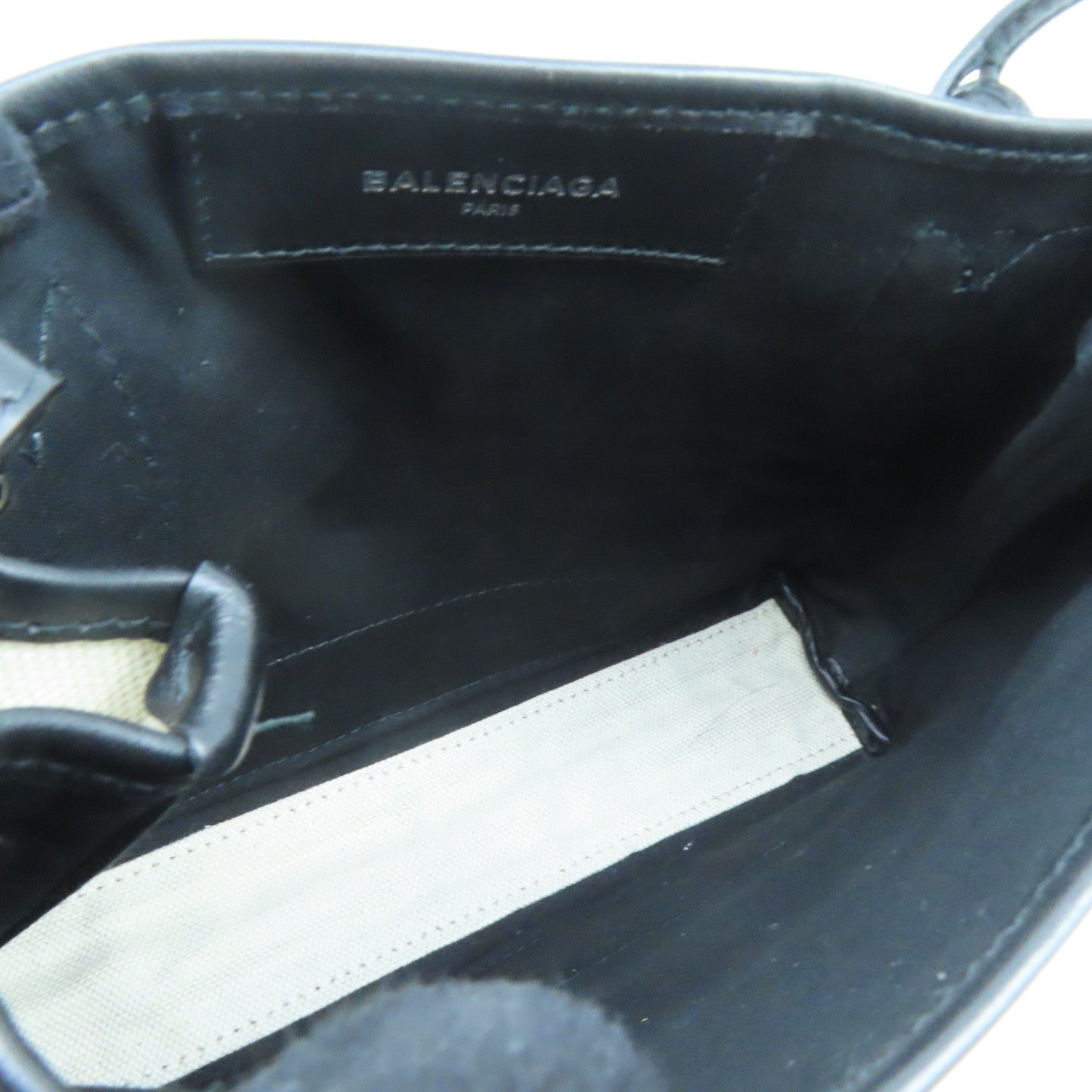 BALENCIAGA 帆布Navy Cabas XS銀扣手挽肩背兩用袋白色/黑色