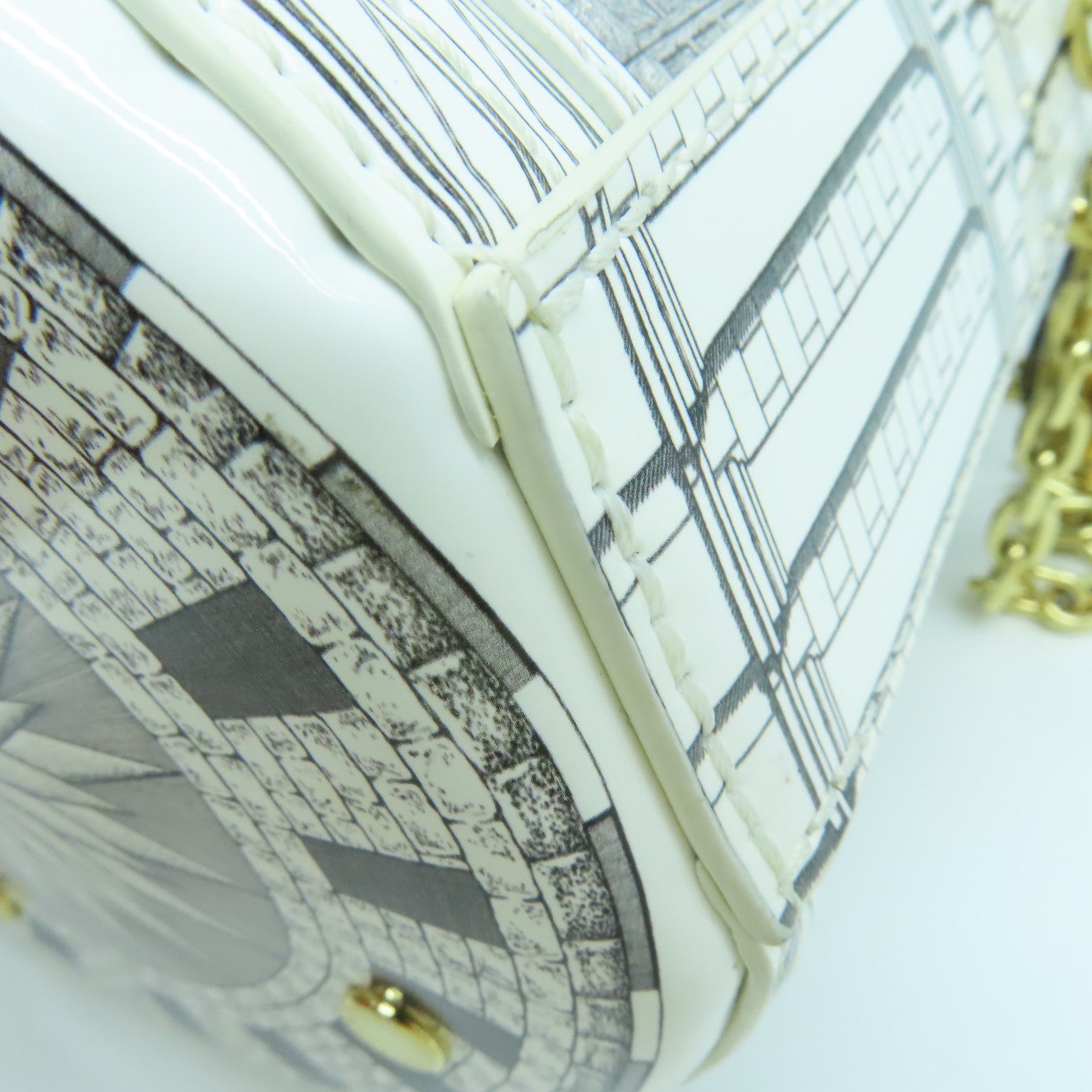 LOUIS VUITTON 塗層皮革Fornasetti Cannes金扣鏈帶肩背袋白色
