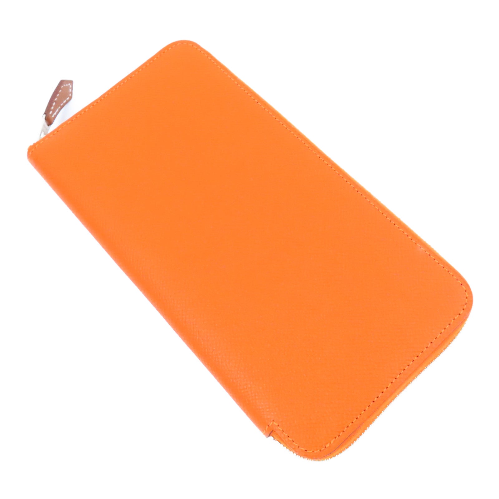 HERMES Epsom皮革Silk In Long Wallet銀扣長錢包橙色