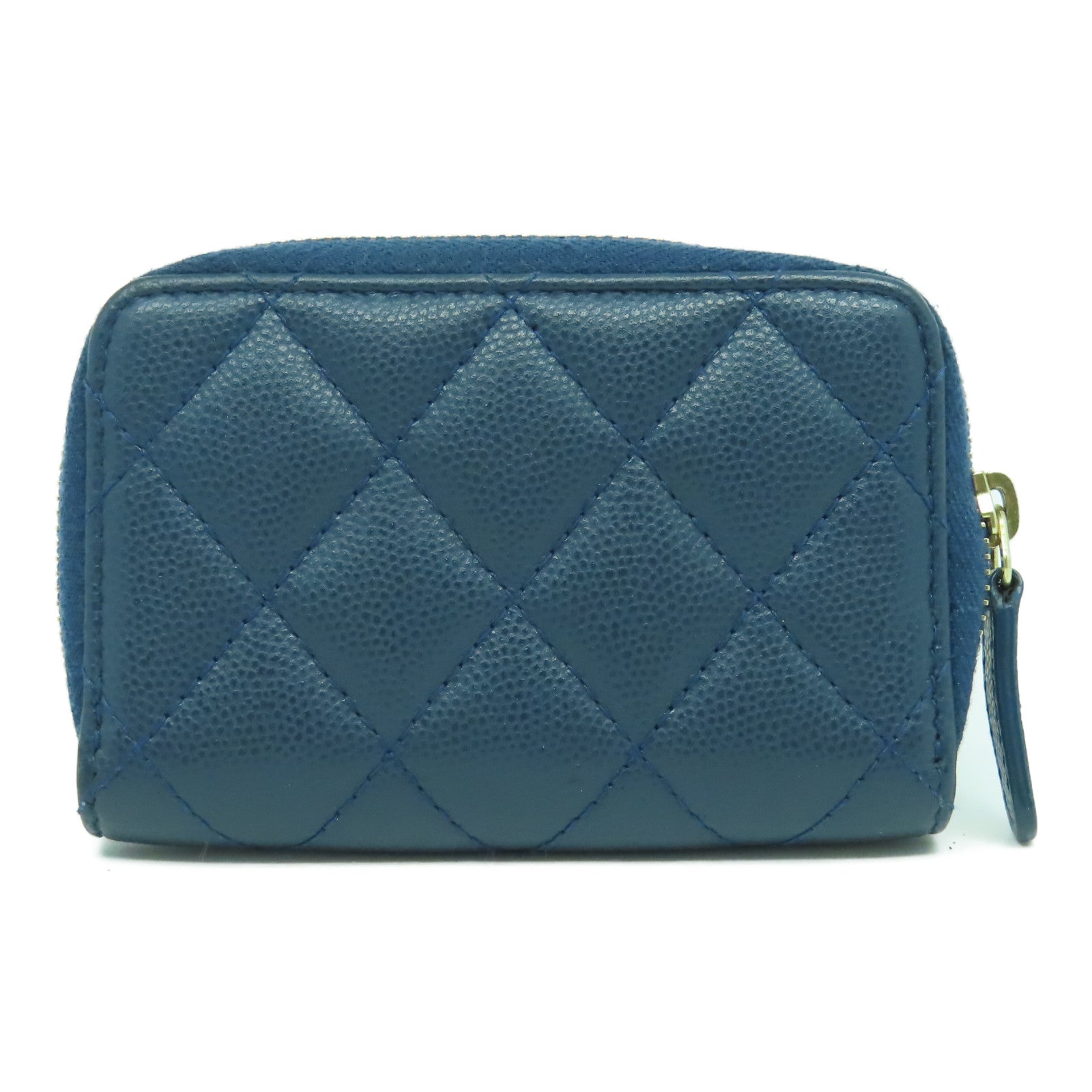 CHANEL 菱格Caviar皮革Coin Case金扣零錢包藍色
