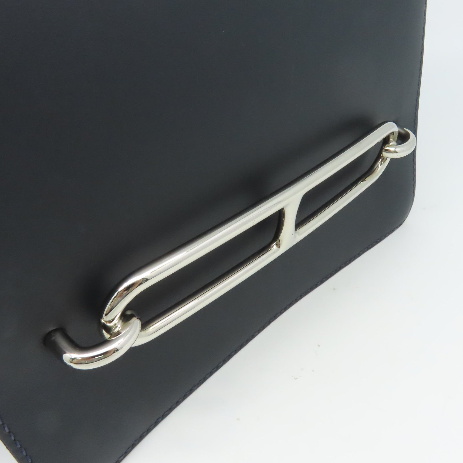 HERMES 麂皮皮革/Swift皮革Roulis 23 Shoulder Bag銀扣肩背袋Bleu Marine海軍藍