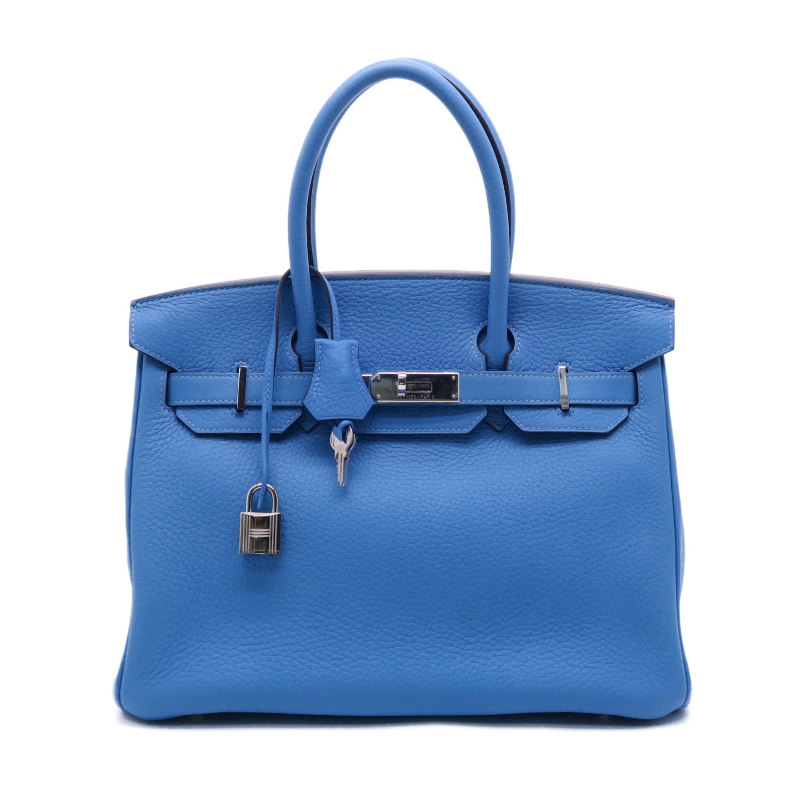 HERMES Clemence皮革Birkin 30銀扣手挽袋天堂藍色