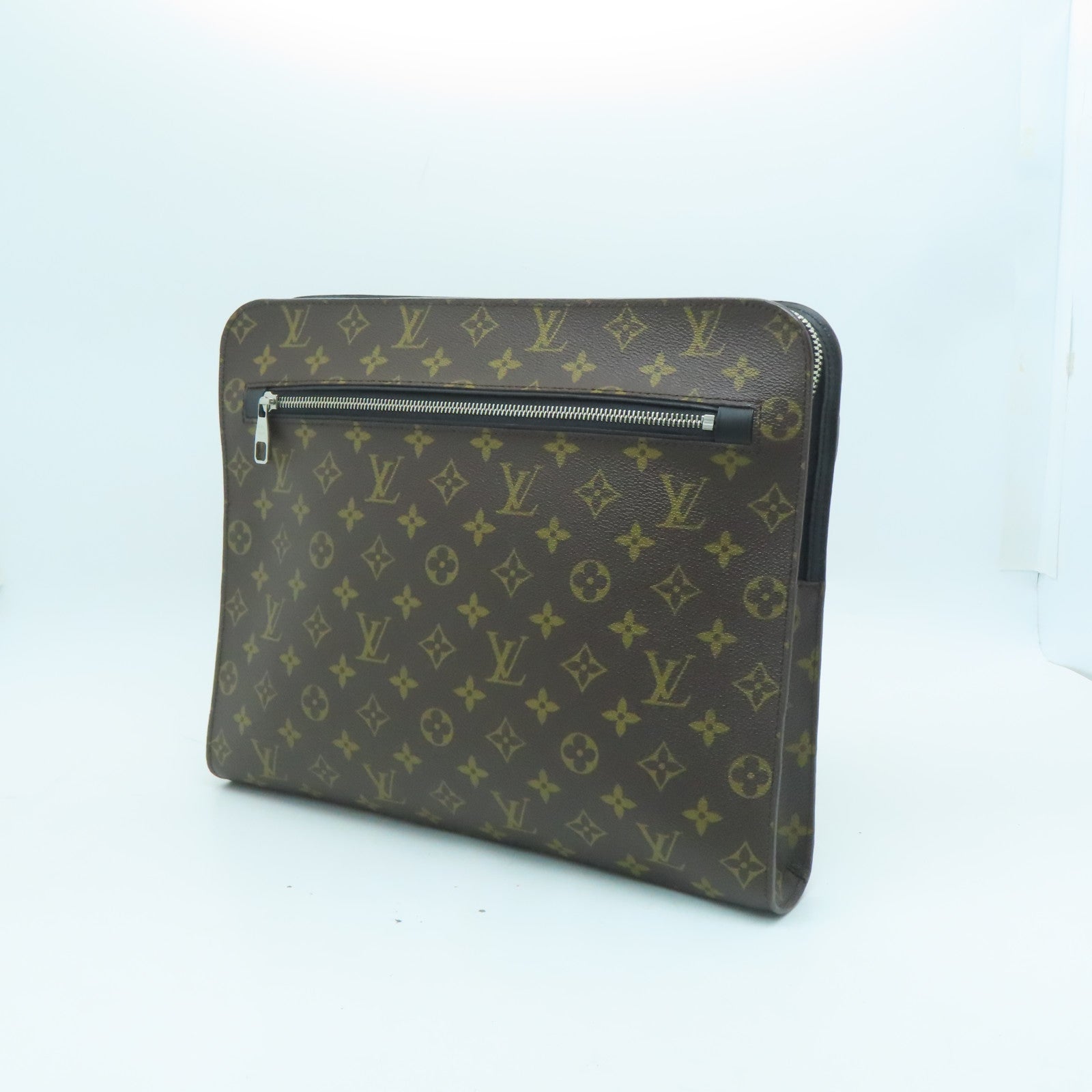LOUIS VUITTON Monogram Macassar Portfolio Business Bag銀扣手拿包啡色