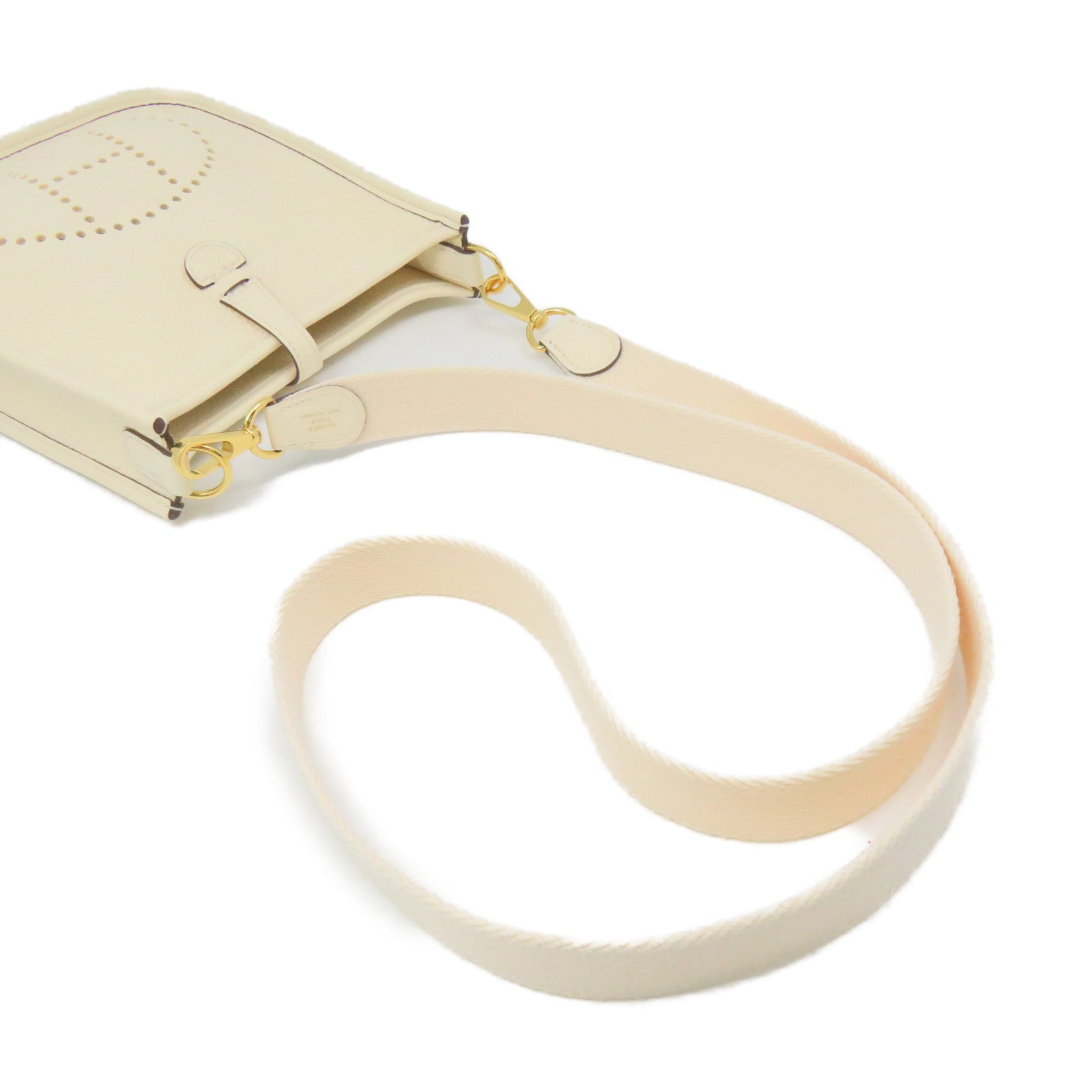 HERMES Clemence皮革Evelyne TPM Shoulder Bag金扣肩背袋Nata米白色