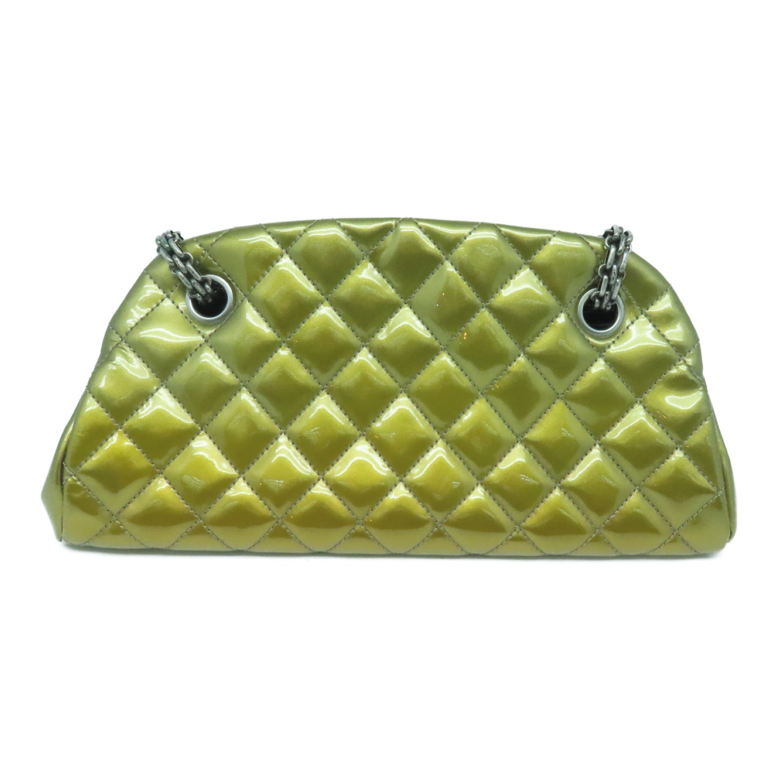 CHANEL rhombic patent leather Chain Shoulder Bag silver buckle chain shoulder bag gold