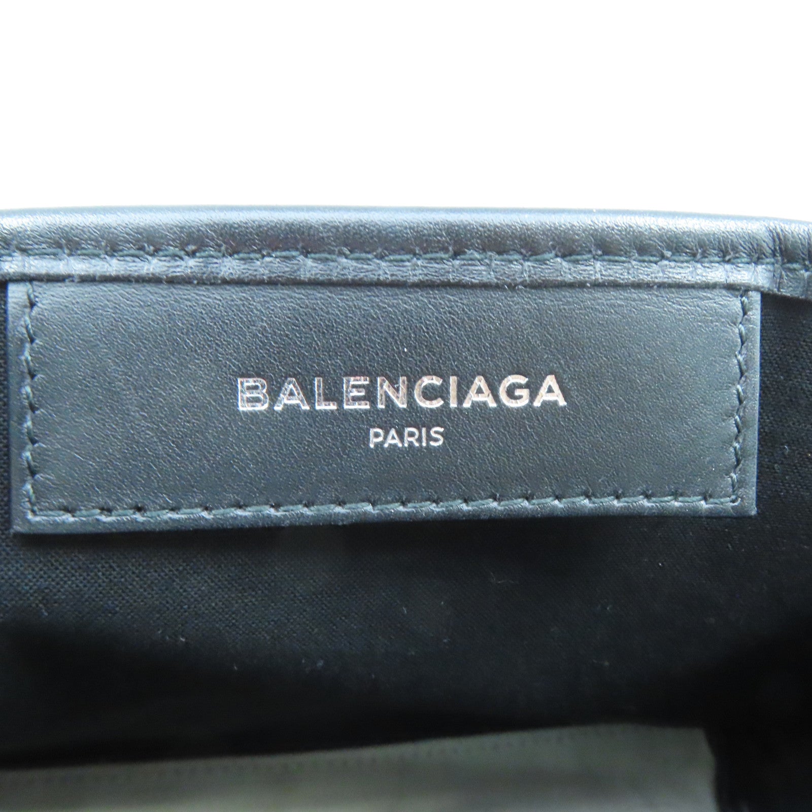 BALENCIAGA 帆布Navy Cabas XS銀扣手挽肩背兩用袋白色/黑色