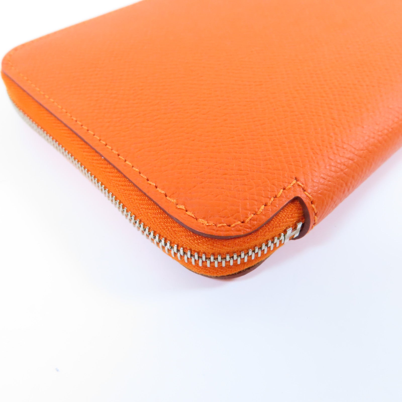 HERMES Epsom皮革Silk In Long Wallet銀扣長錢包橙色