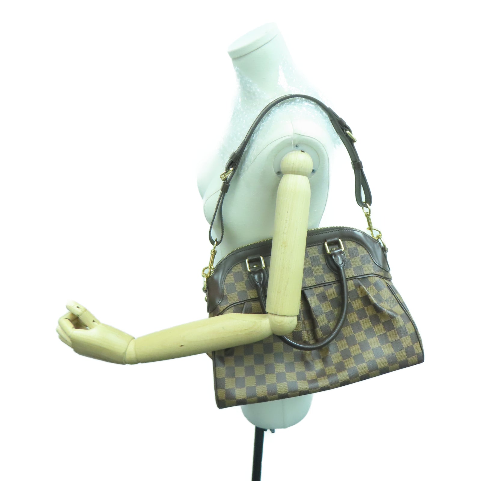 LOUIS VUITTON Damier Trevi PM gold buckle shoulder shoulder bag brown