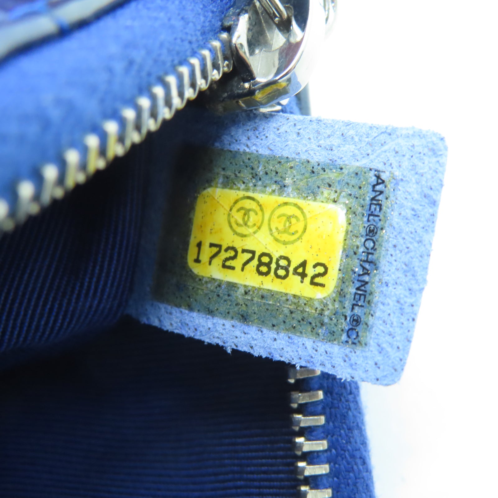 CHANEL 菱格漆皮皮革Coin Case银扣零钱包蓝色