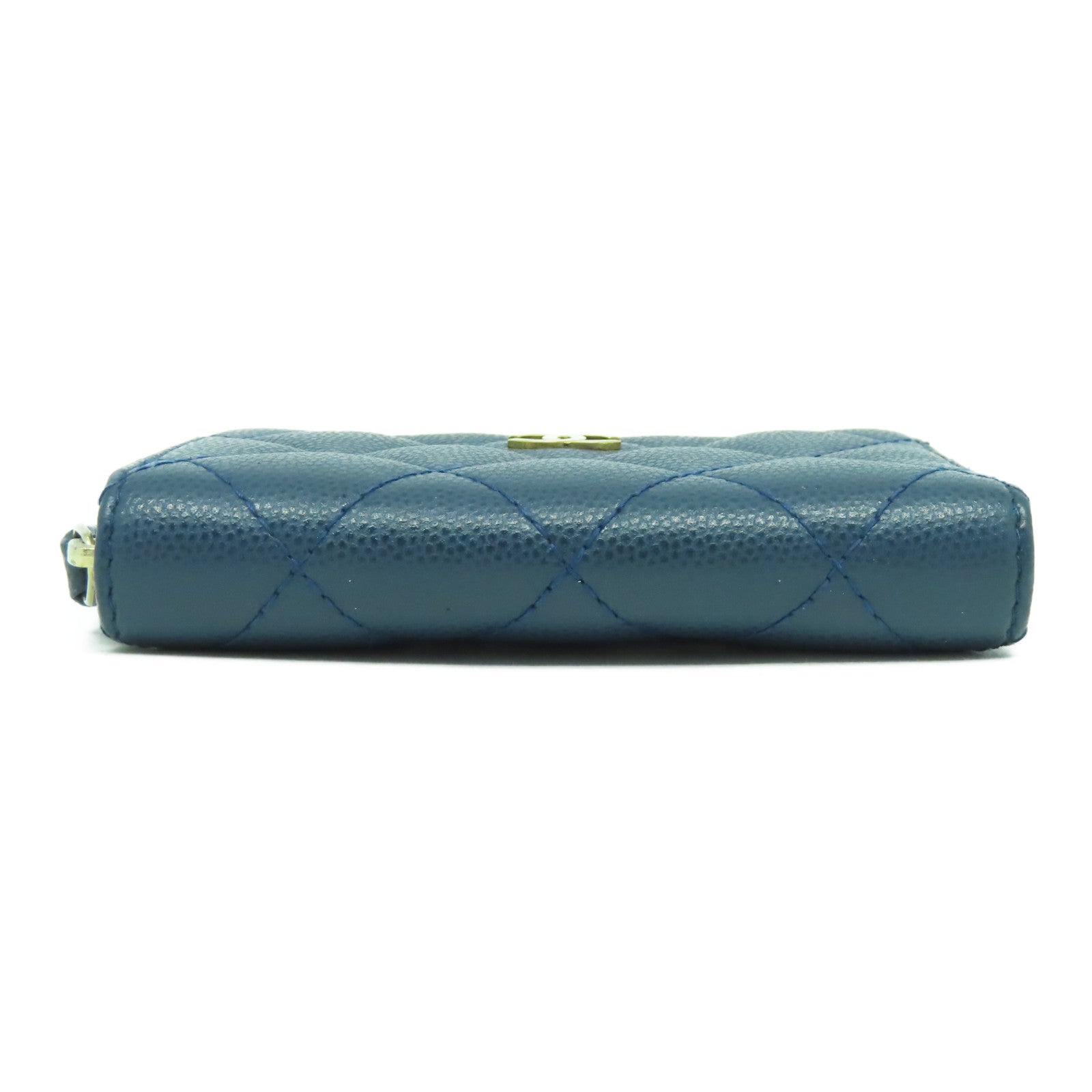 CHANEL 菱格Caviar皮革Coin Case金扣零錢包藍色