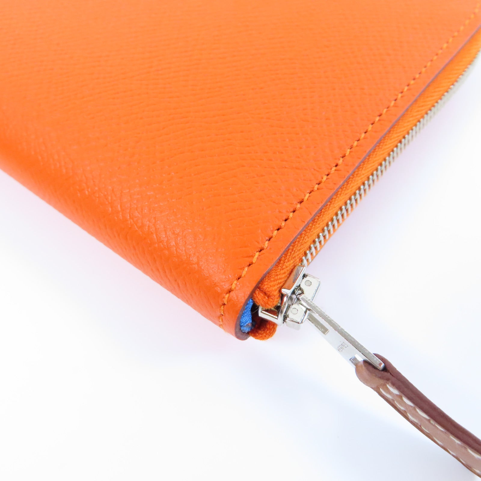 HERMES Epsom皮革Silk In Long Wallet銀扣長錢包橙色