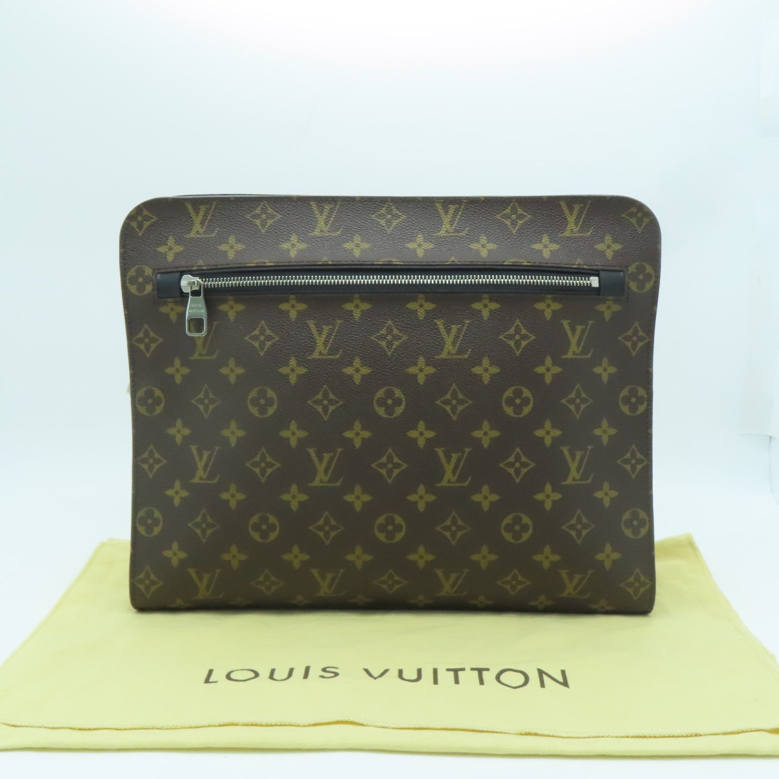 LOUIS VUITTON Monogram Macassar Portfolio Business Bag銀扣手拿包啡色