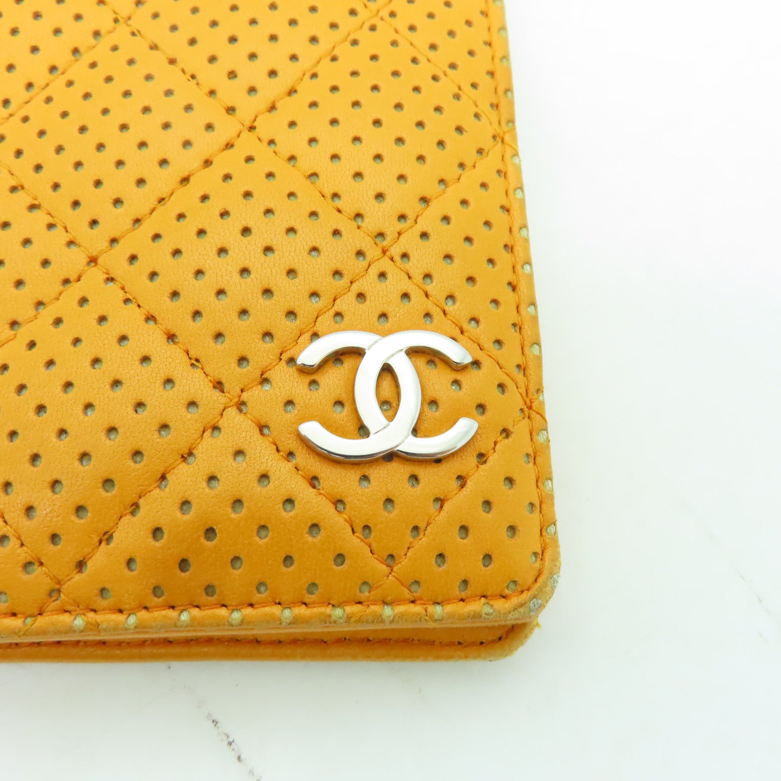 CHANEL 菱格羊皮皮革Wallet銀扣錢包橙色