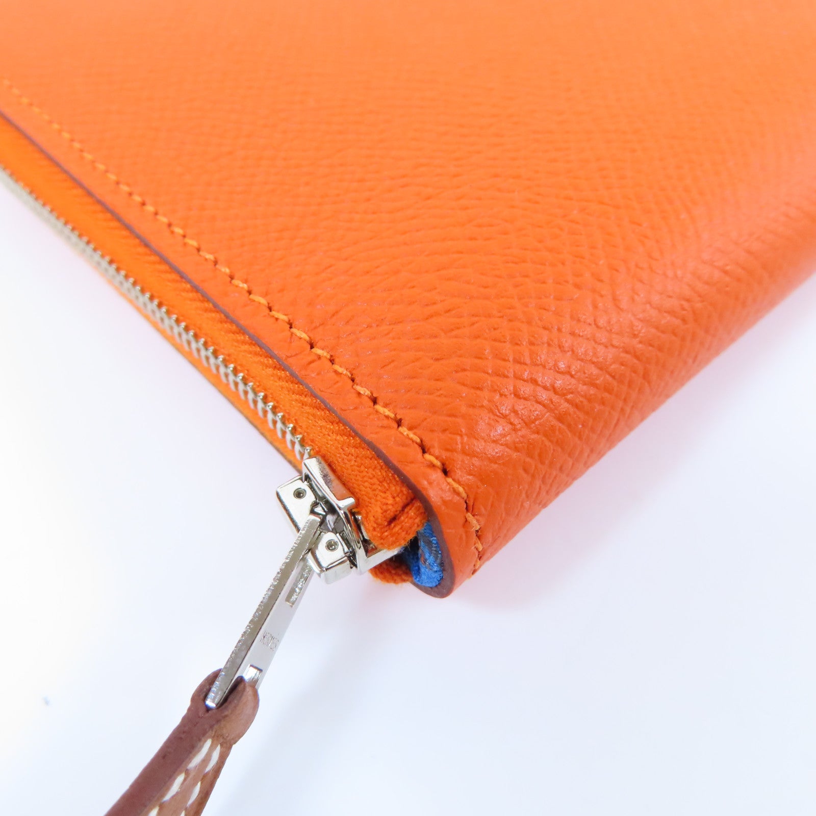 HERMES Epsom皮革Silk In Long Wallet銀扣長錢包橙色