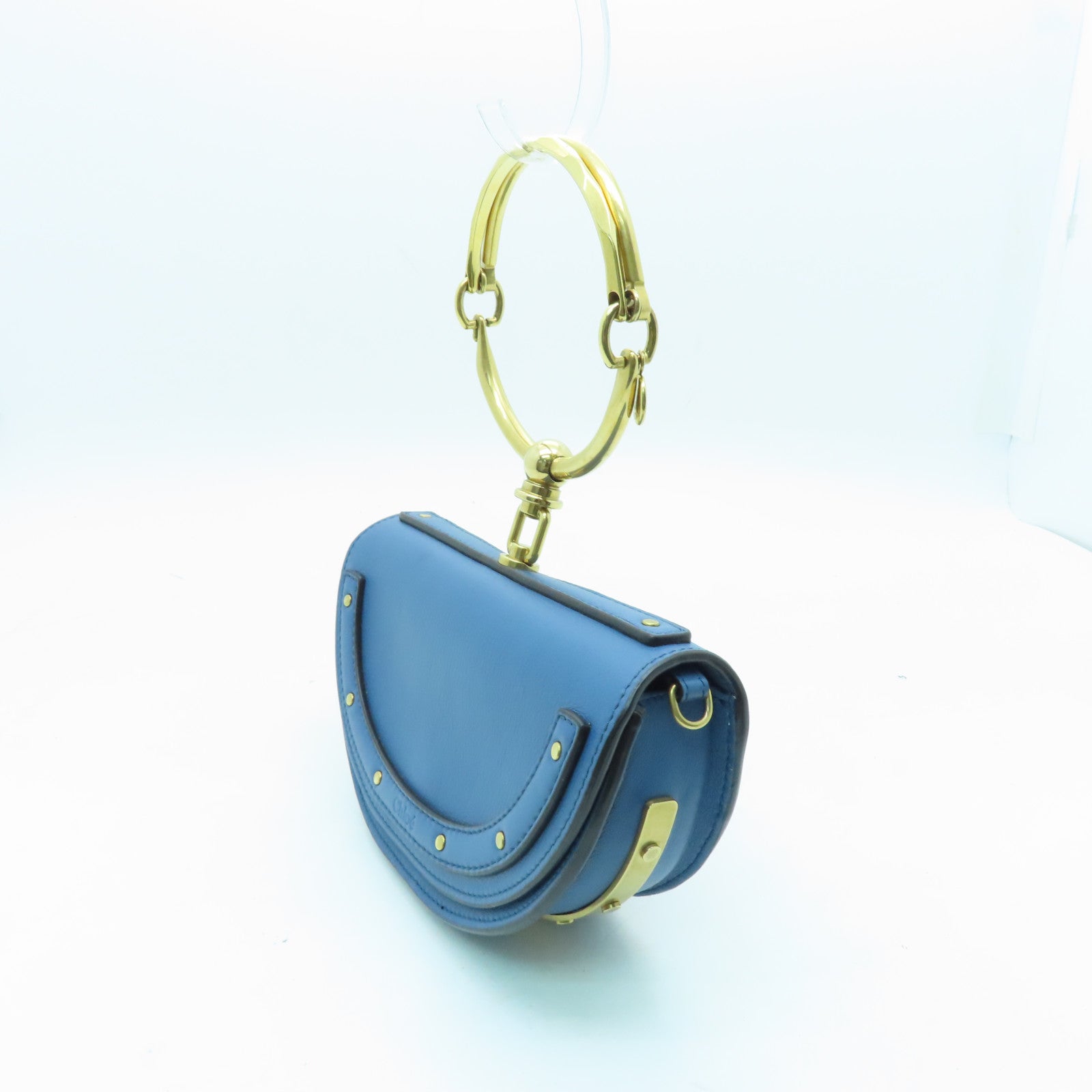 Chloe cowhide leather Nile Minaudiere Bracelet gold buckle handle shoulder bag blue