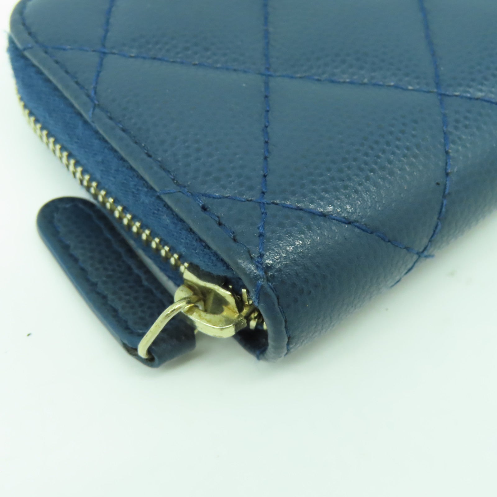 CHANEL 菱格Caviar皮革Coin Case金扣零錢包藍色