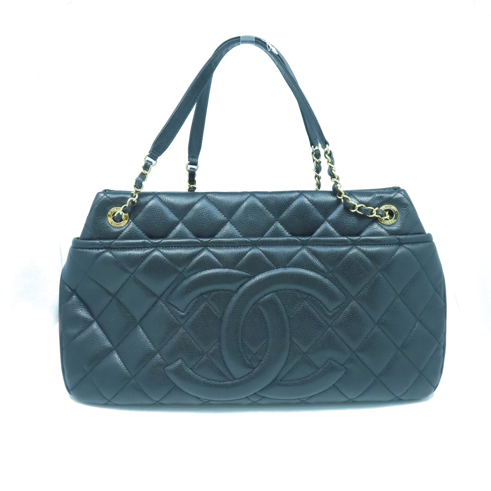 CHANEL rhombic cowhide leather Shoulder Bag gold buckle shoulder bag black