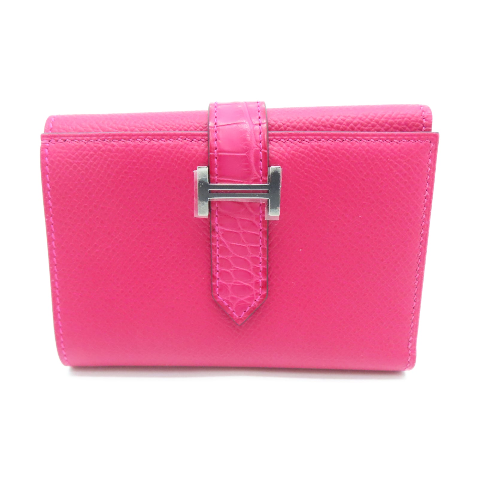 HERMES 【激減優惠】Epsom皮革Portefeuille Bearn Wallet Touch銀扣錢包紅色