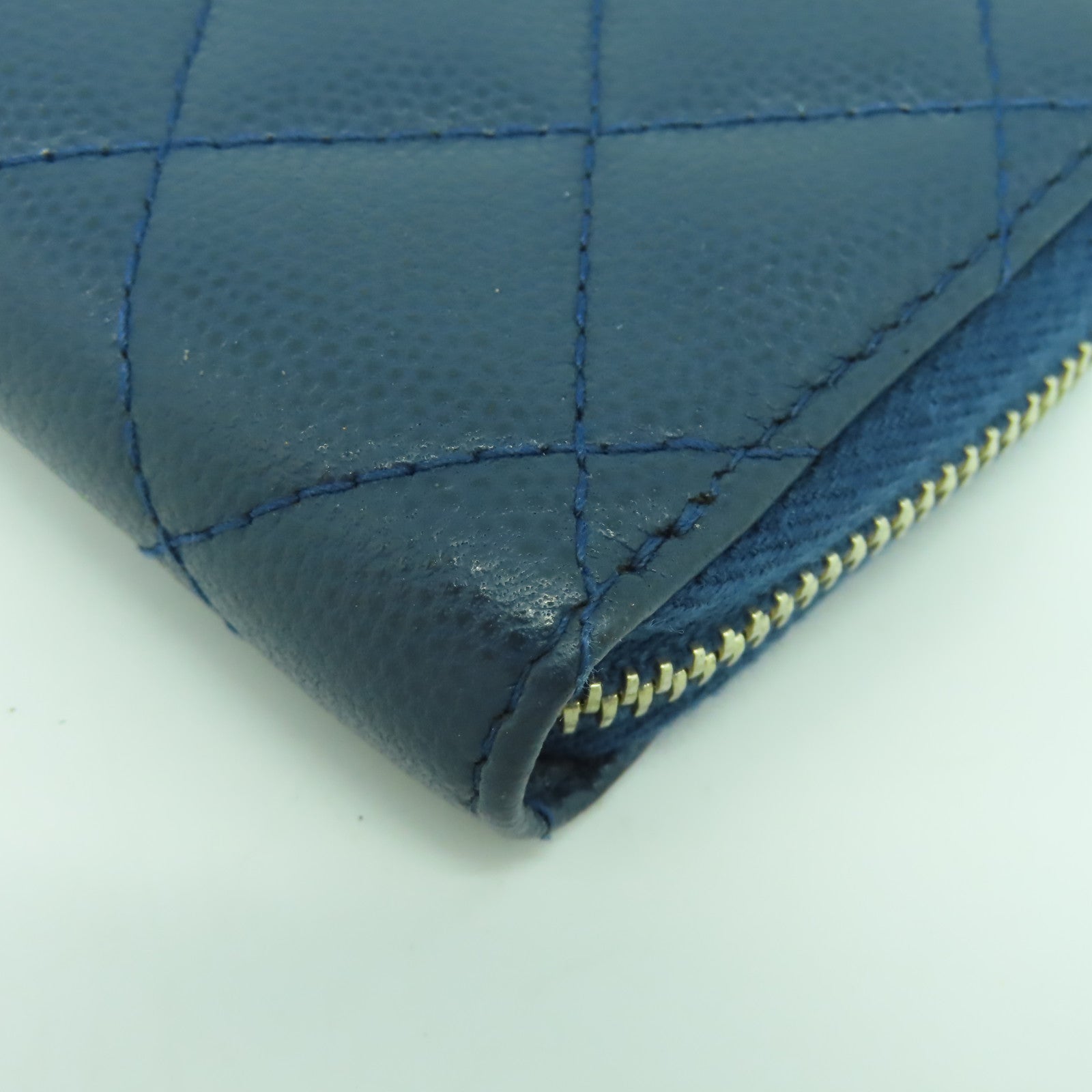 CHANEL 菱格Caviar皮革Coin Case金扣零錢包藍色