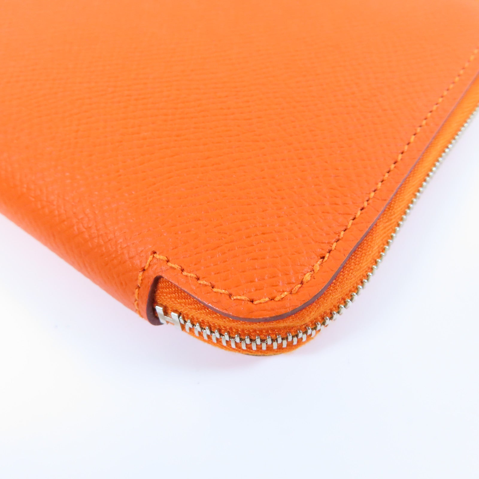 HERMES Epsom皮革Silk In Long Wallet銀扣長錢包橙色