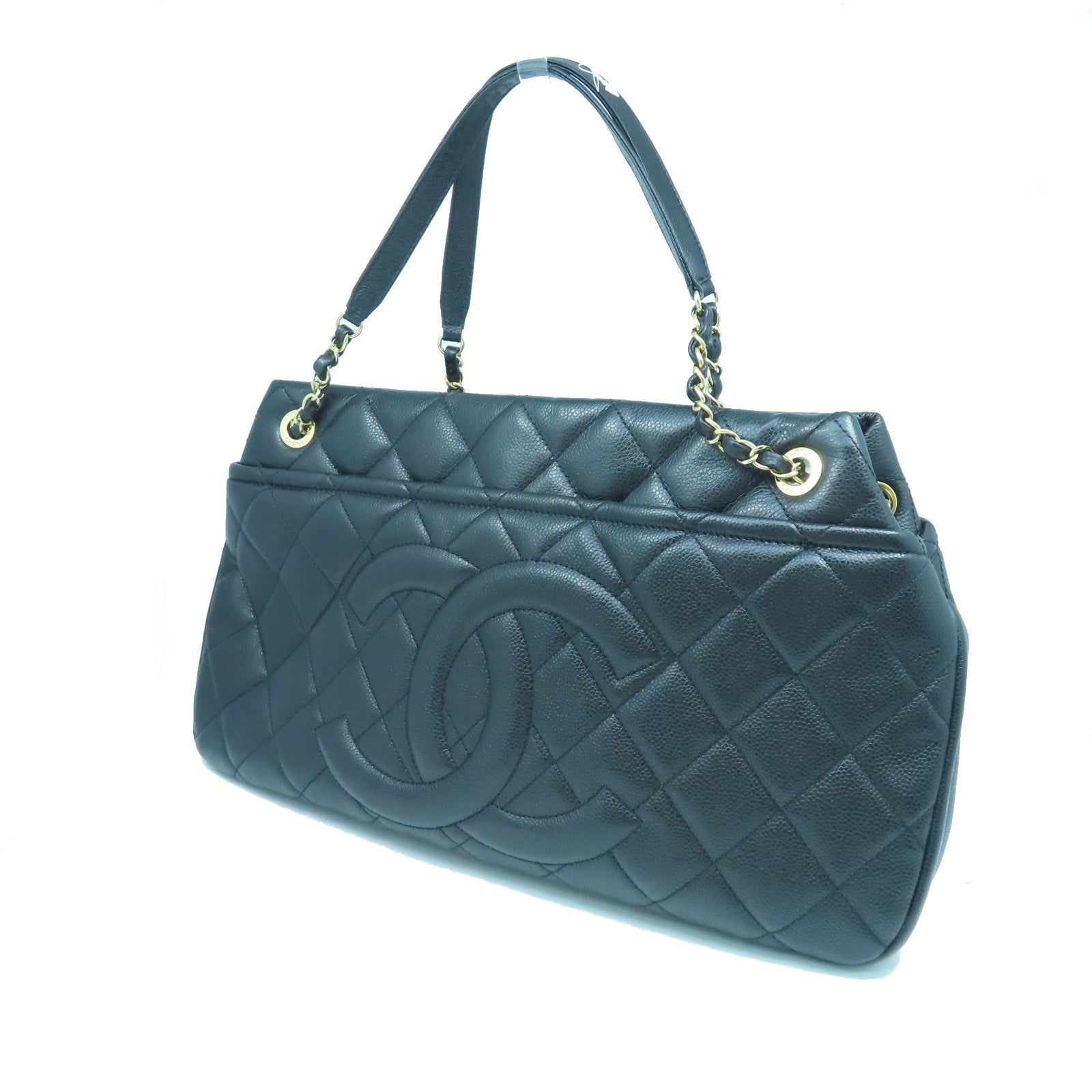 CHANEL rhombic cowhide leather Shoulder Bag gold buckle shoulder bag black