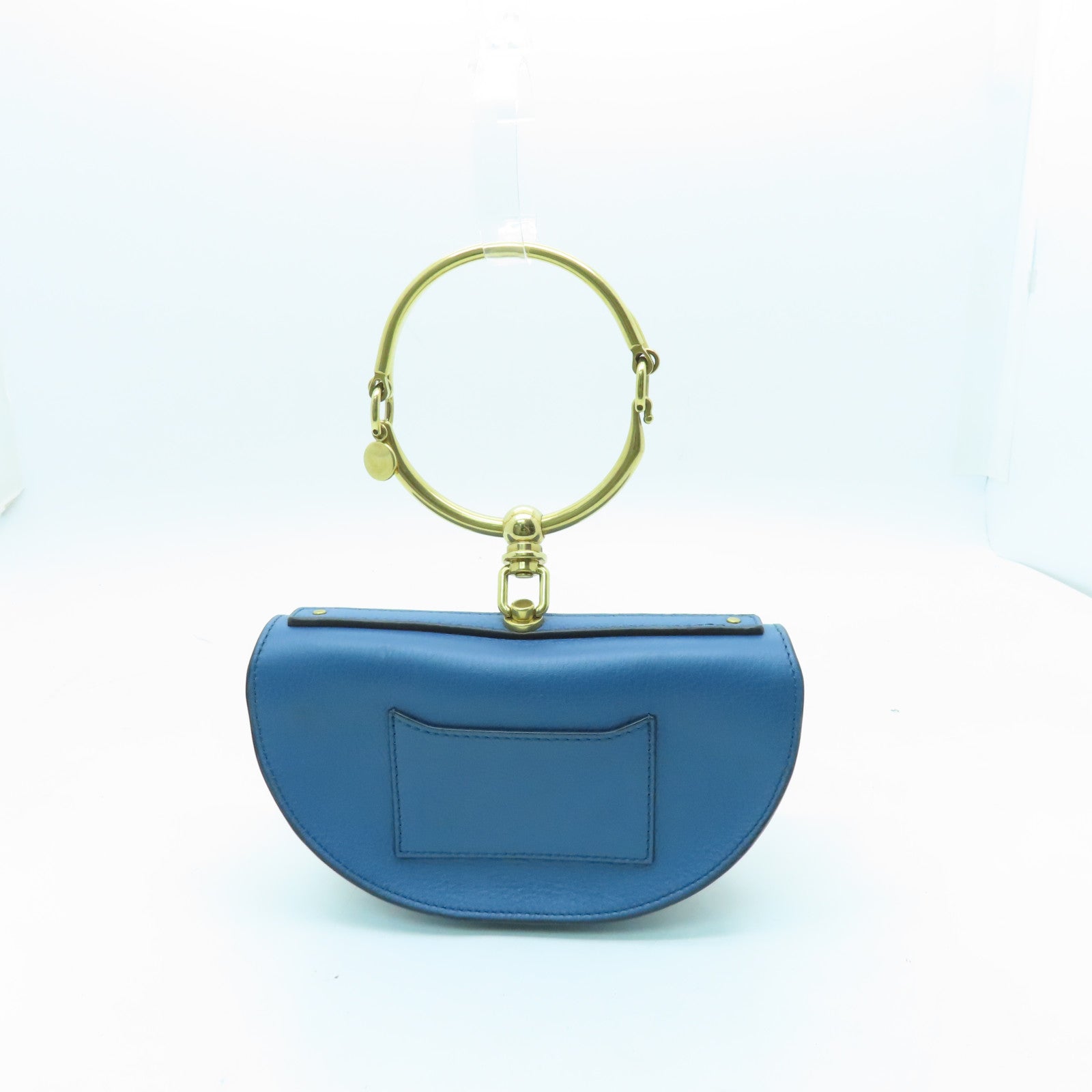 Chloe cowhide leather Nile Minaudiere Bracelet gold buckle handle shoulder bag blue