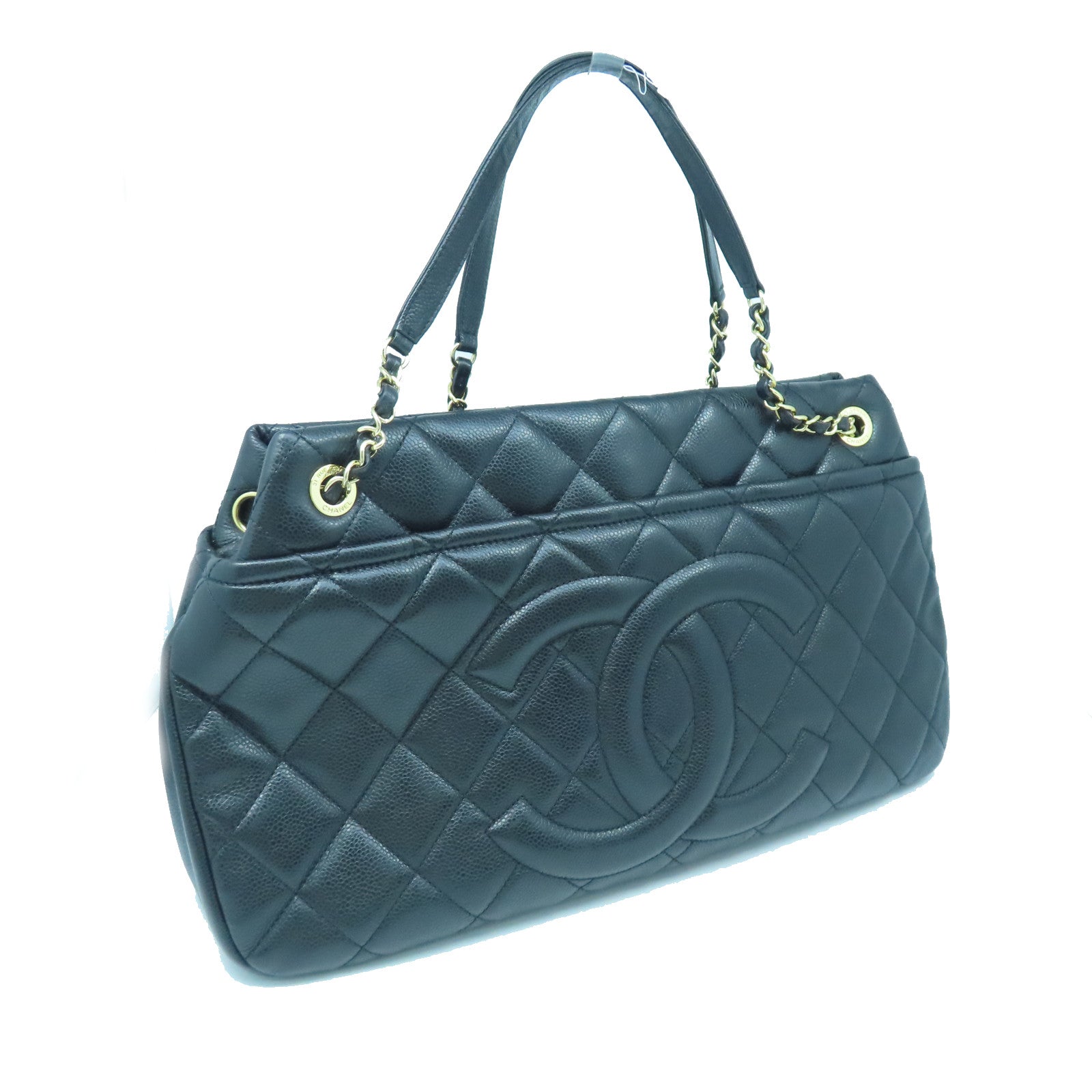 CHANEL rhombic cowhide leather Shoulder Bag gold buckle shoulder bag black