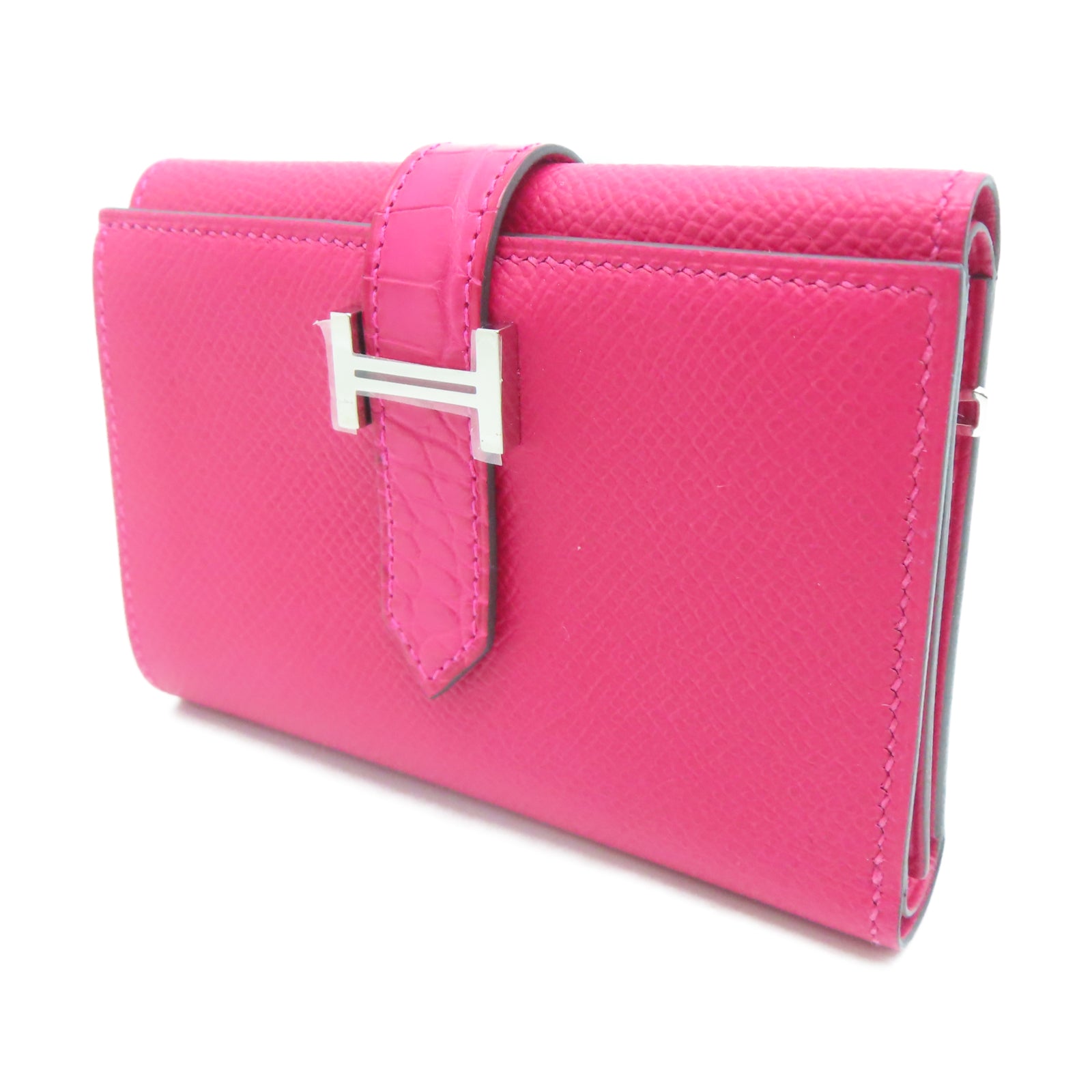 HERMES 【激減優惠】Epsom皮革Portefeuille Bearn Wallet Touch銀扣錢包紅色