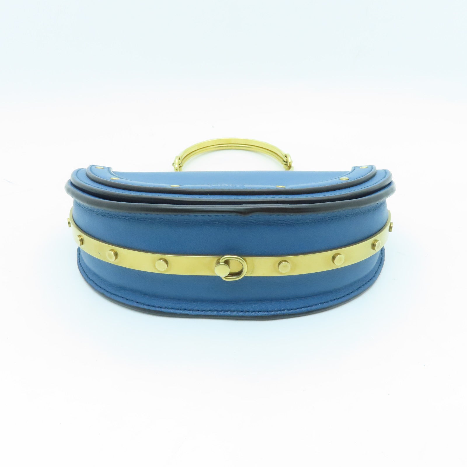 Chloe cowhide leather Nile Minaudiere Bracelet gold buckle handle shoulder bag blue