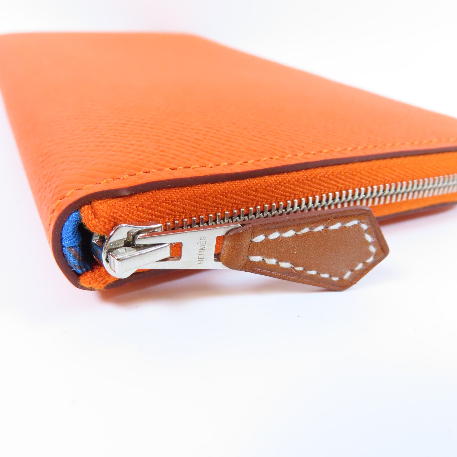 HERMES Epsom皮革Silk In Long Wallet銀扣長錢包橙色