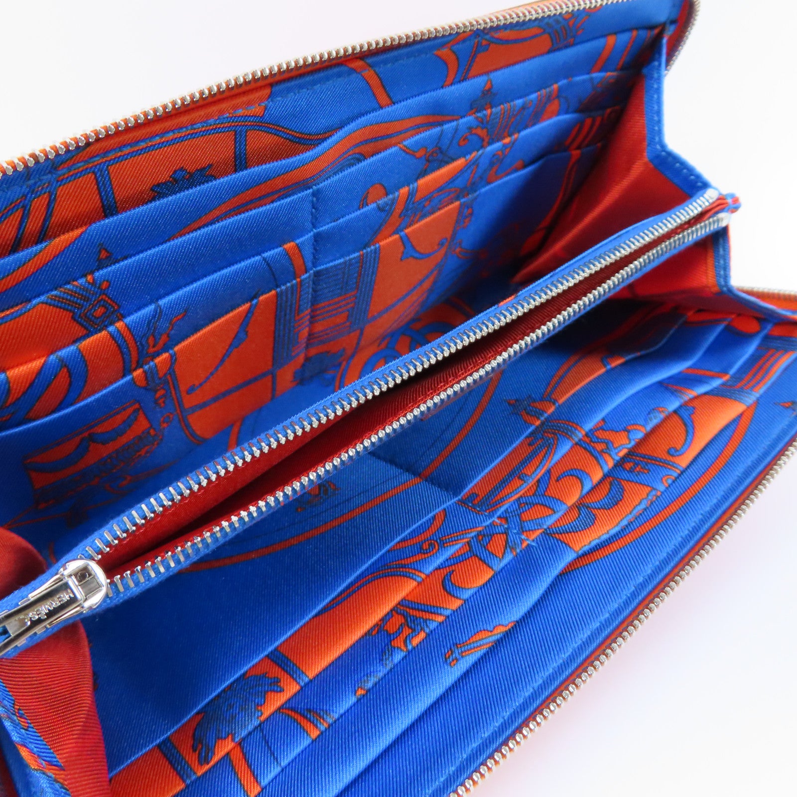 HERMES Epsom皮革Silk In Long Wallet銀扣長錢包橙色