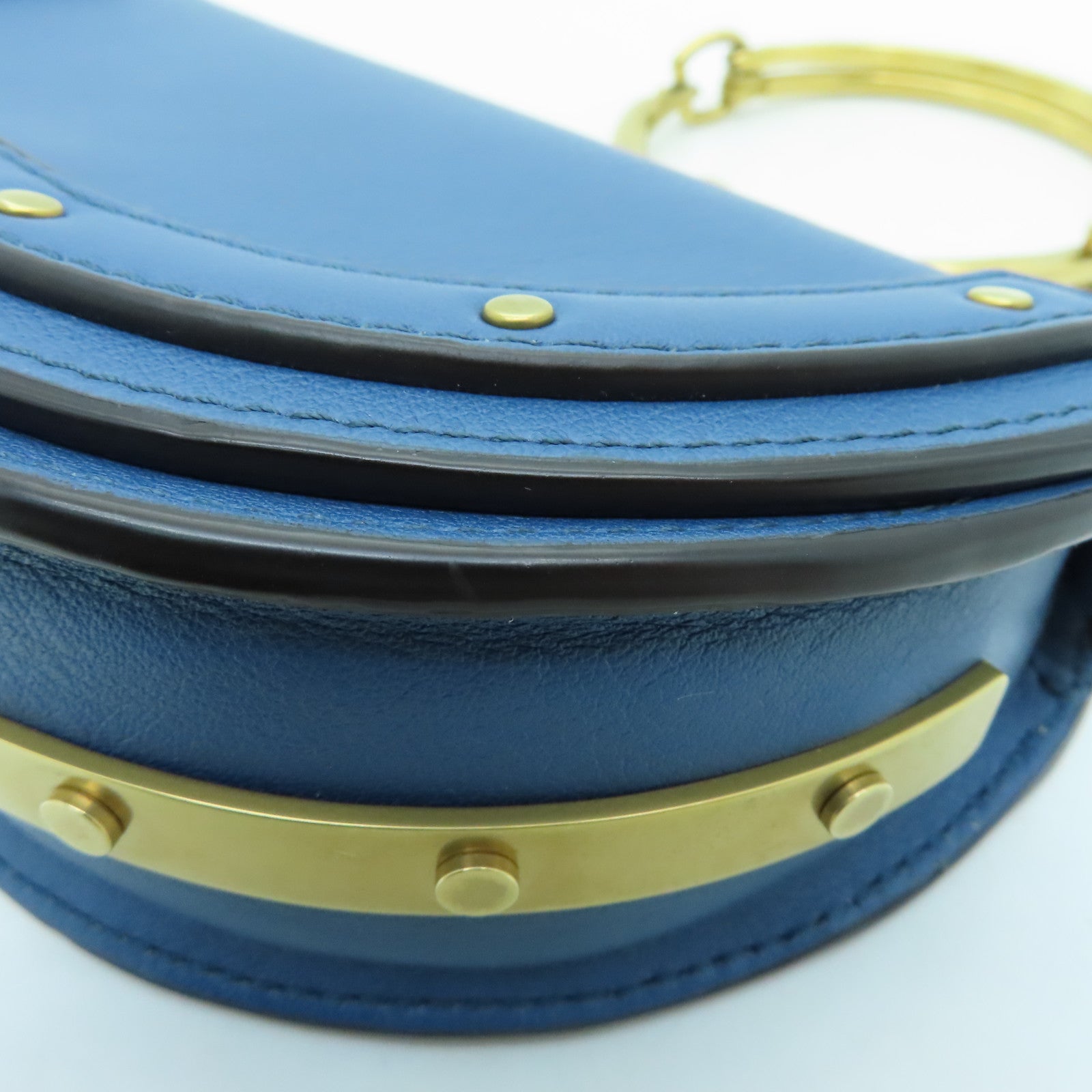 Chloe cowhide leather Nile Minaudiere Bracelet gold buckle handle shoulder bag blue