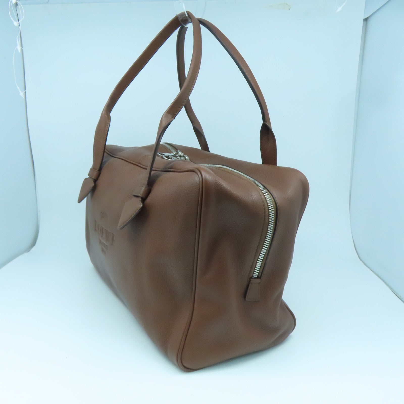 LOEWE 牛皮皮革Hand Bag銀扣手挽袋啡色