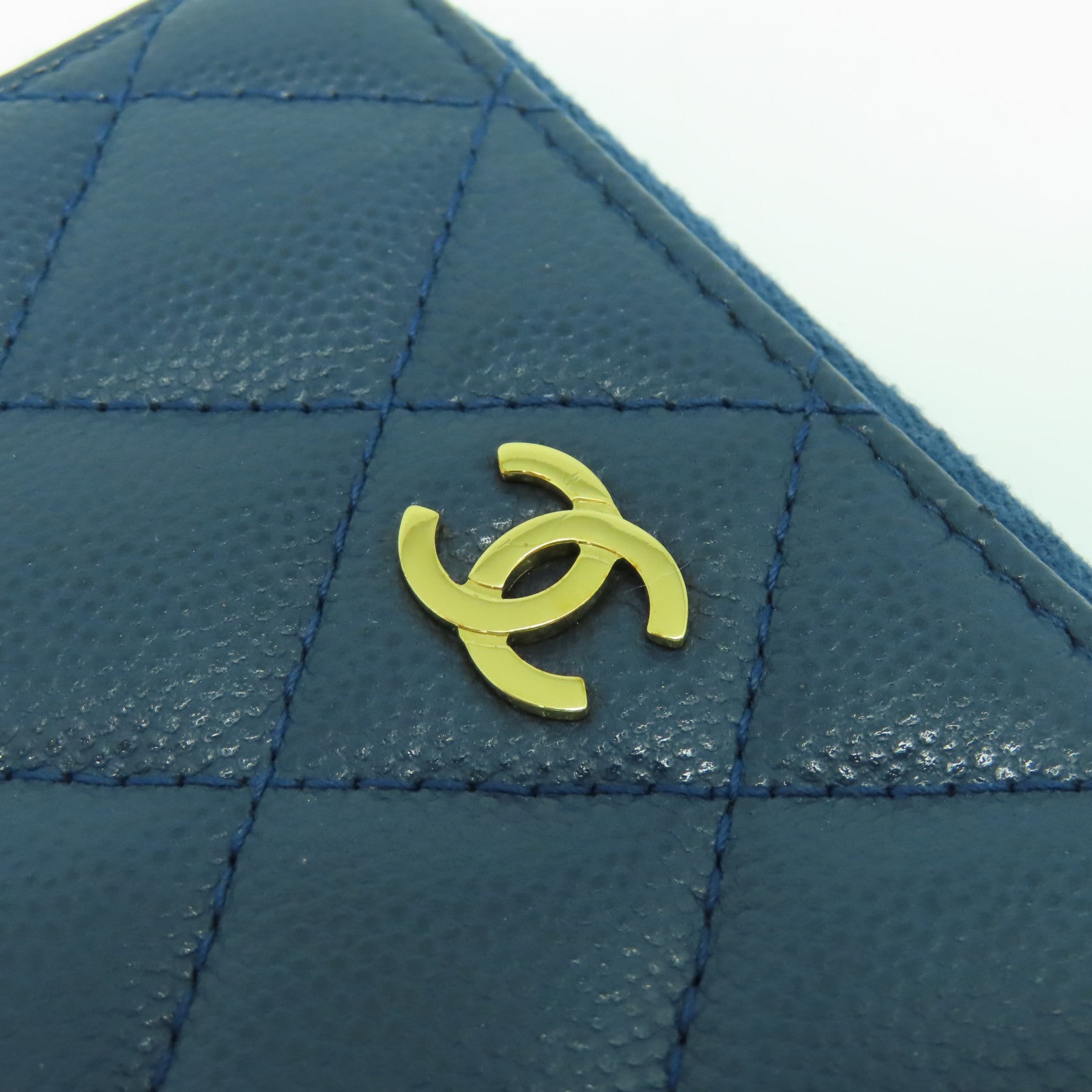 CHANEL 菱格Caviar皮革Coin Case金扣零錢包藍色