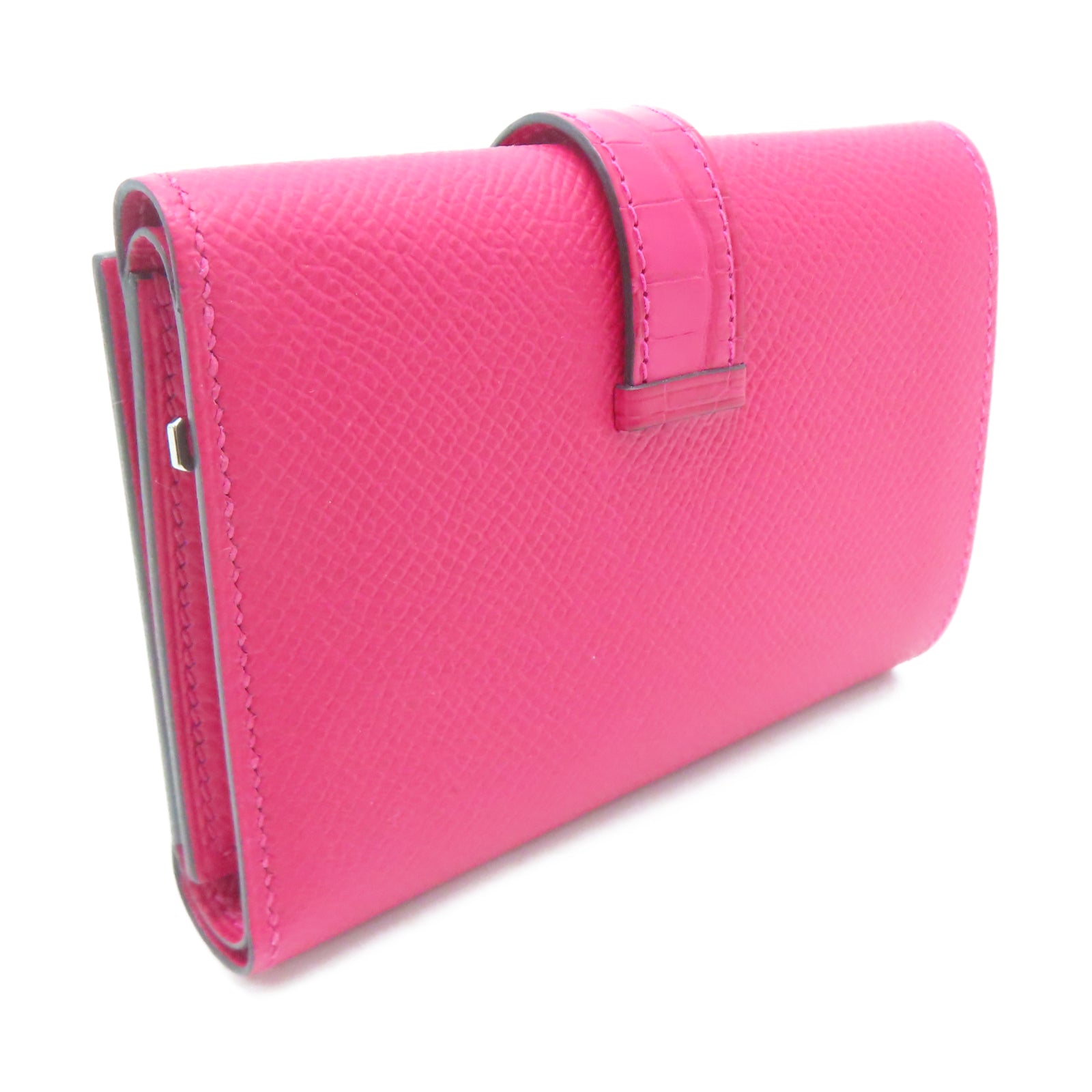 HERMES 【激減優惠】Epsom皮革Portefeuille Bearn Wallet Touch銀扣錢包紅色
