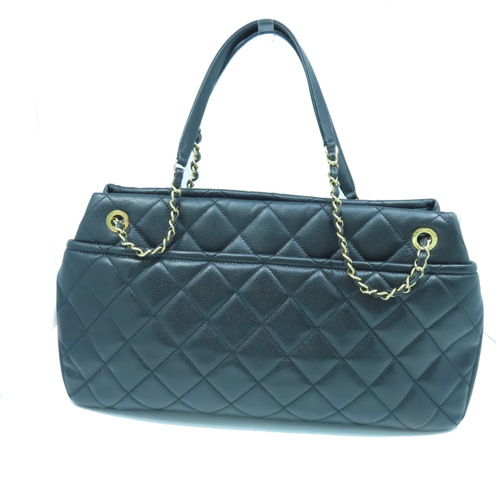CHANEL rhombic cowhide leather Shoulder Bag gold buckle shoulder bag black