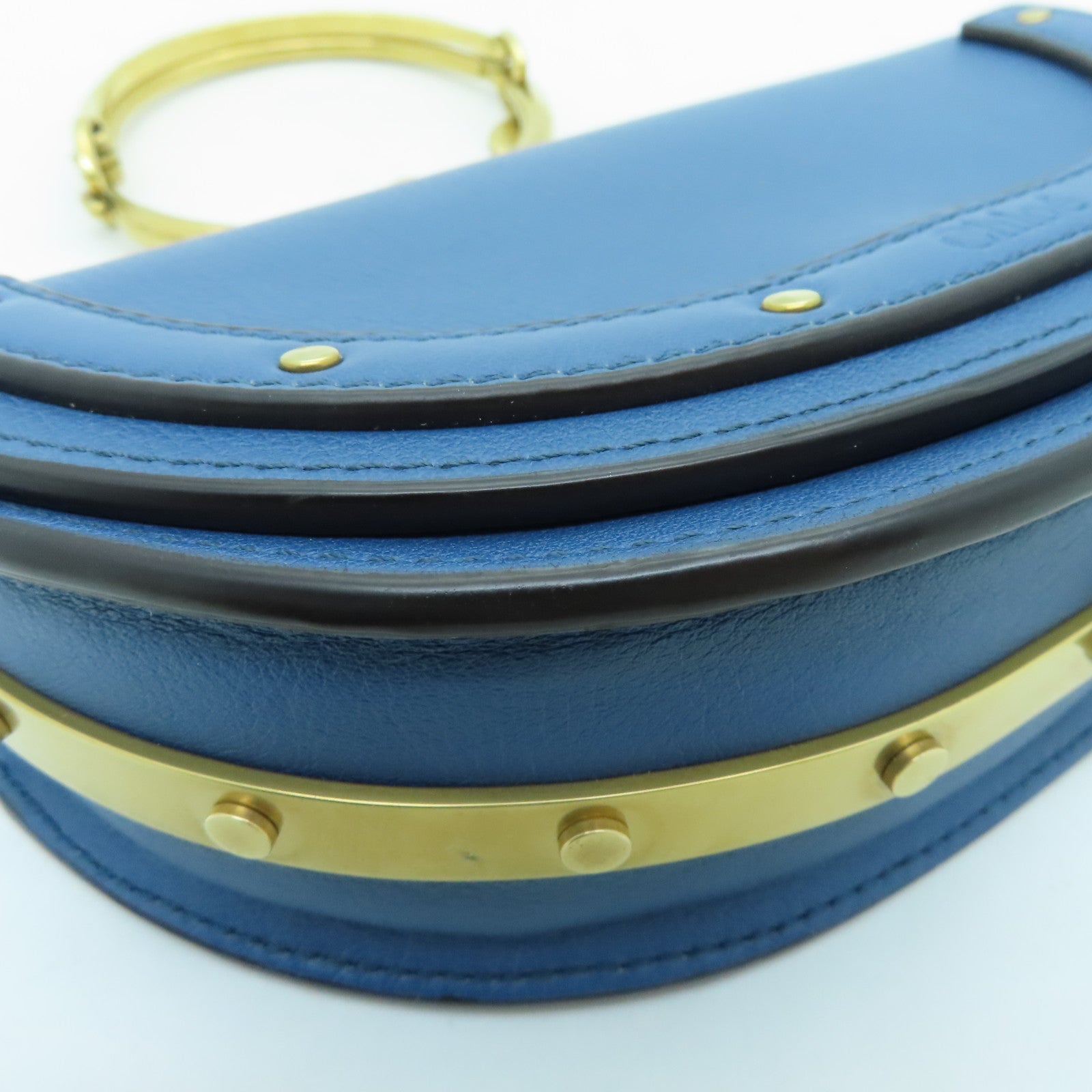 Chloe cowhide leather Nile Minaudiere Bracelet gold buckle handle shoulder bag blue