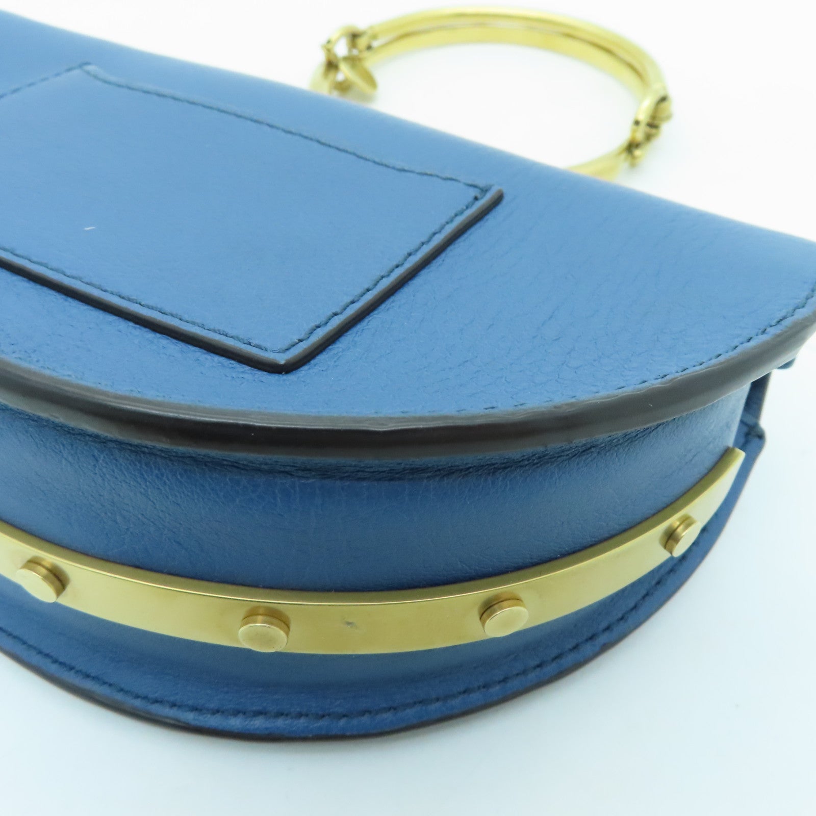 Chloe cowhide leather Nile Minaudiere Bracelet gold buckle handle shoulder bag blue