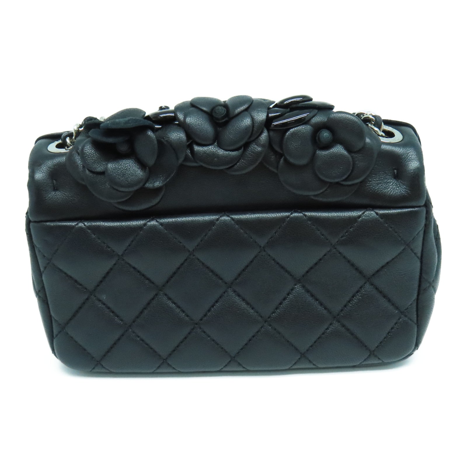 CHANEL 牛皮皮革Chain Shoulder銀扣鏈帶肩背袋黑色