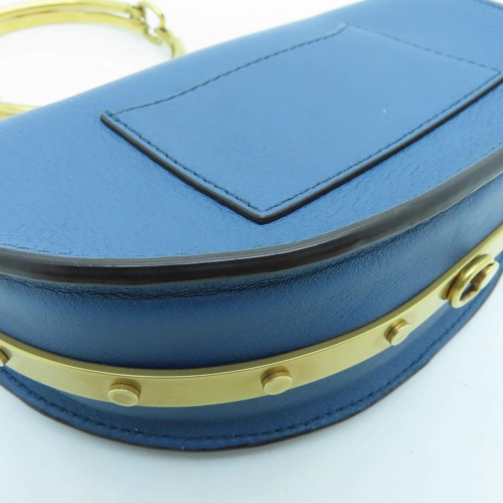 Chloe cowhide leather Nile Minaudiere Bracelet gold buckle handle shoulder bag blue