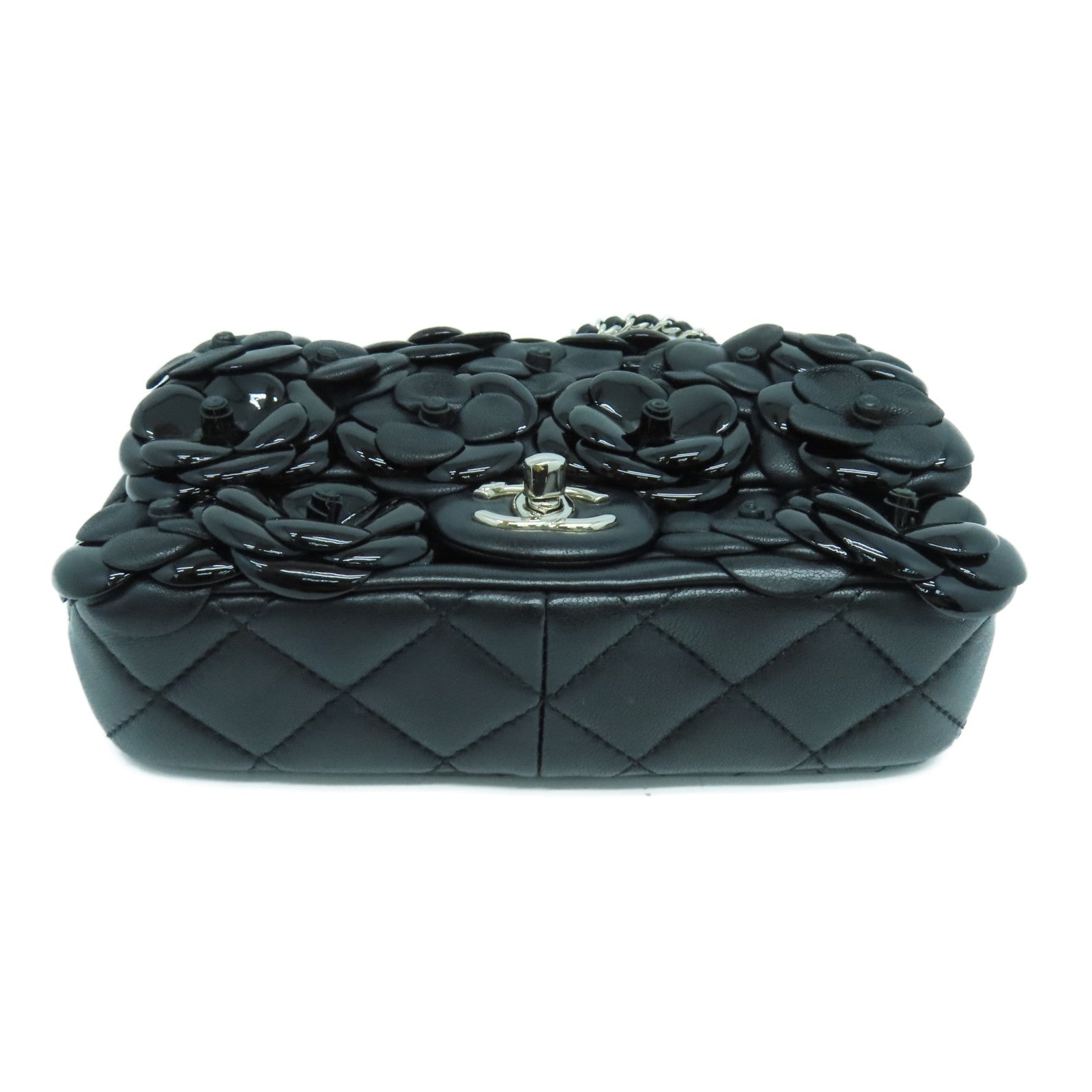 CHANEL 牛皮皮革Chain Shoulder銀扣鏈帶肩背袋黑色