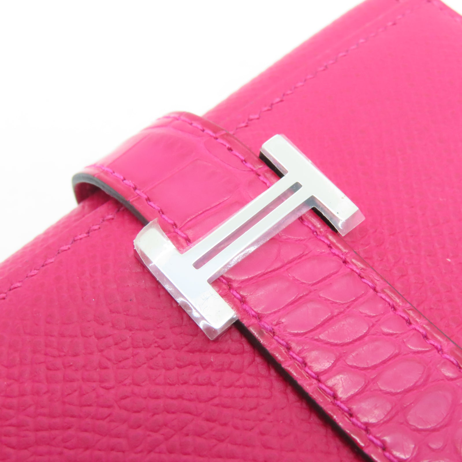 HERMES 【激減優惠】Epsom皮革Portefeuille Bearn Wallet Touch銀扣錢包紅色