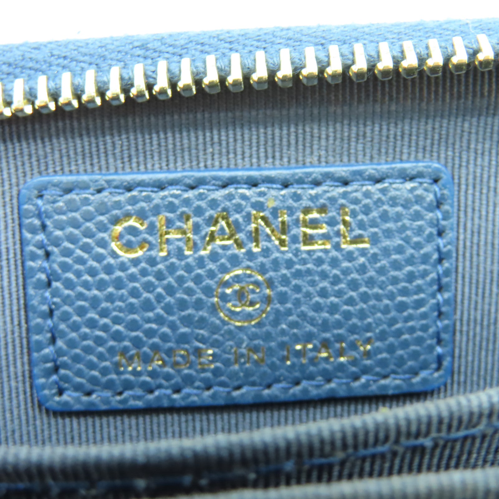 CHANEL 菱格Caviar皮革Coin Case金扣零錢包藍色