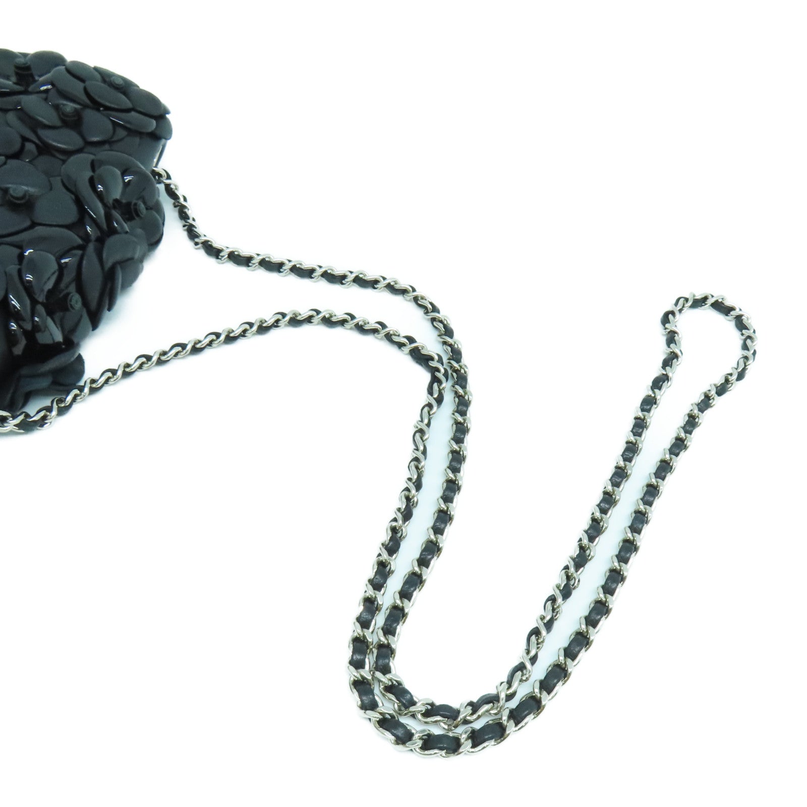 CHANEL 牛皮皮革Chain Shoulder銀扣鏈帶肩背袋黑色