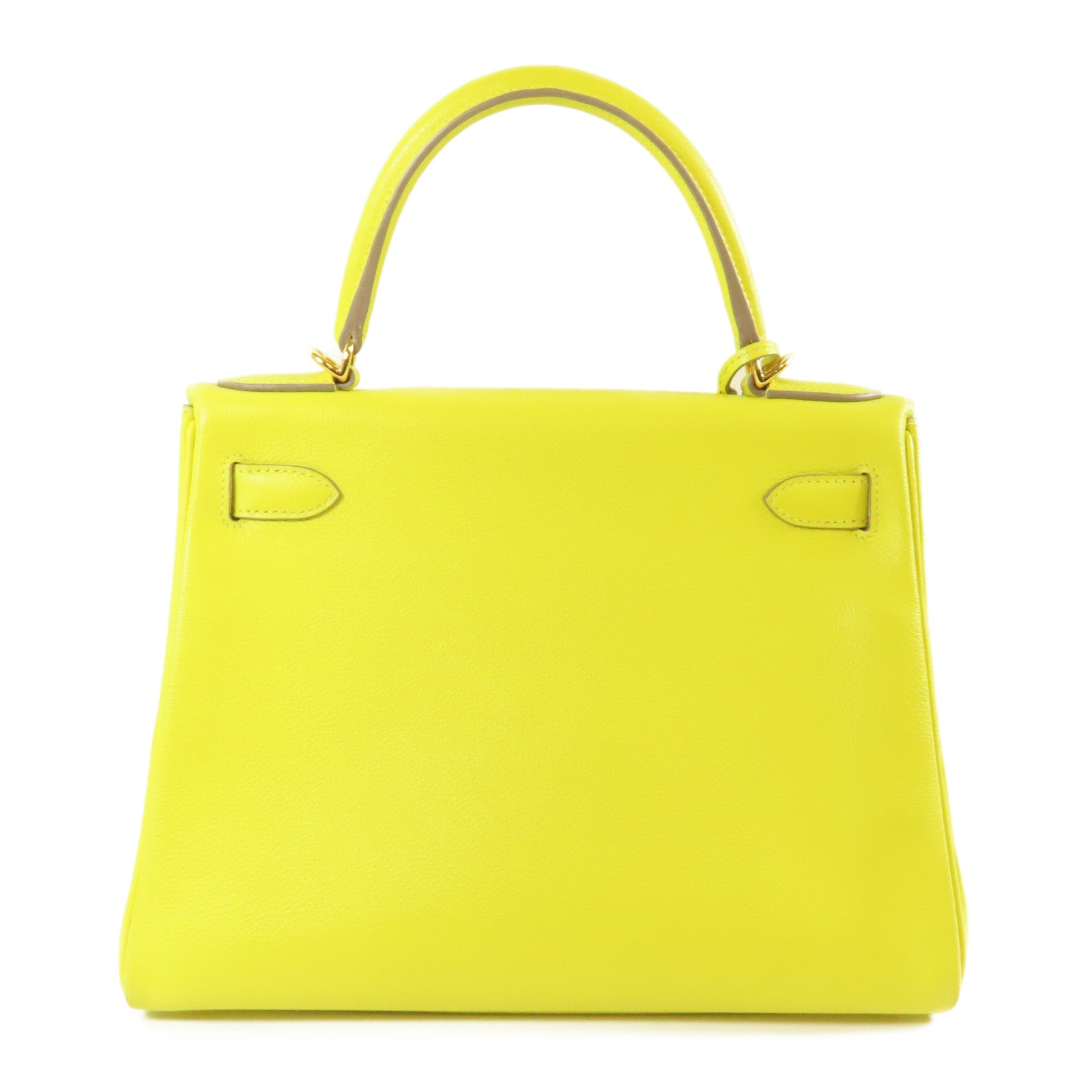 HERMES Evercolor皮革Kelly 28金扣手挽肩背兩用袋Lime檸檬黃色