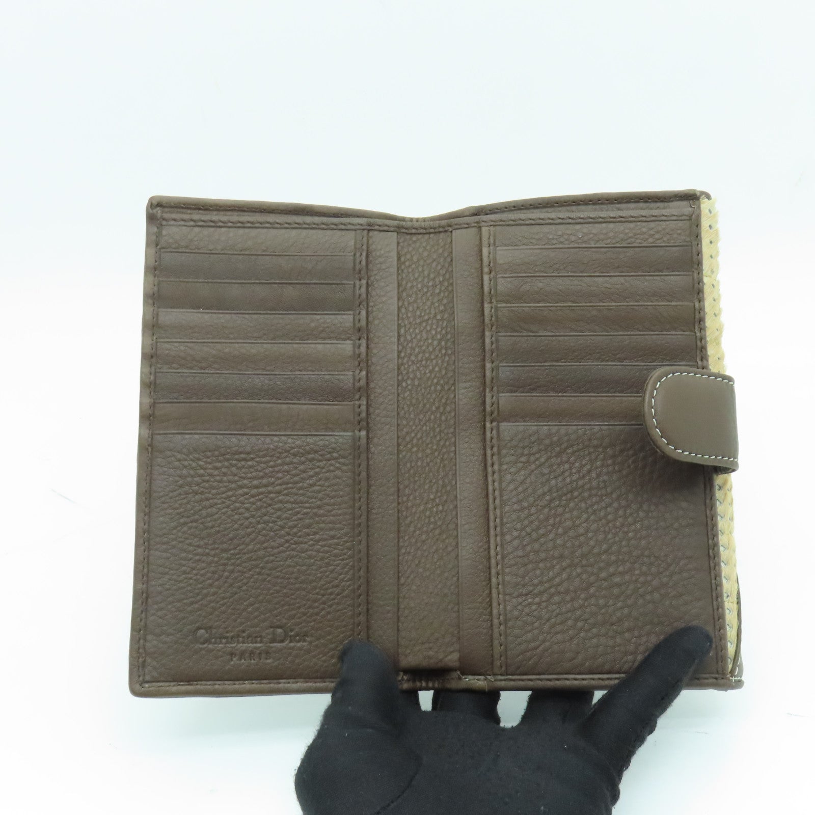 Dior cowhide leather Long wallet gold buckle long wallet brown