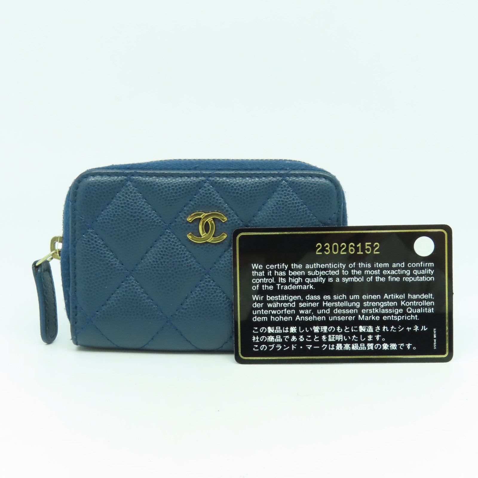 CHANEL 菱格Caviar皮革Coin Case金扣零錢包藍色