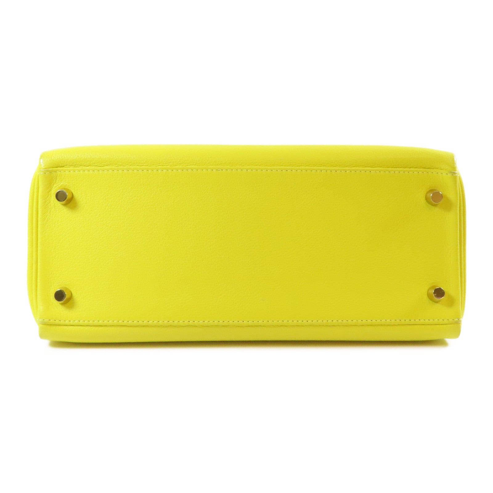 HERMES Evercolor皮革Kelly 28金扣手挽肩背兩用袋Lime檸檬黃色