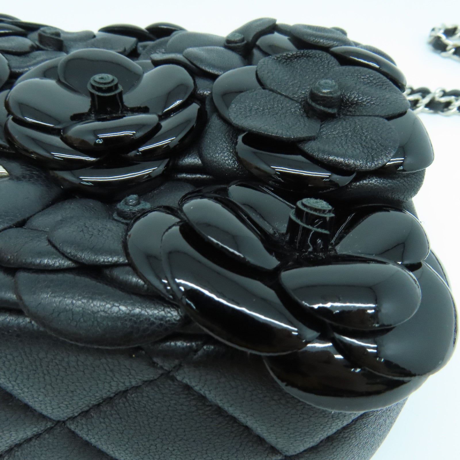 CHANEL 牛皮皮革Chain Shoulder銀扣鏈帶肩背袋黑色
